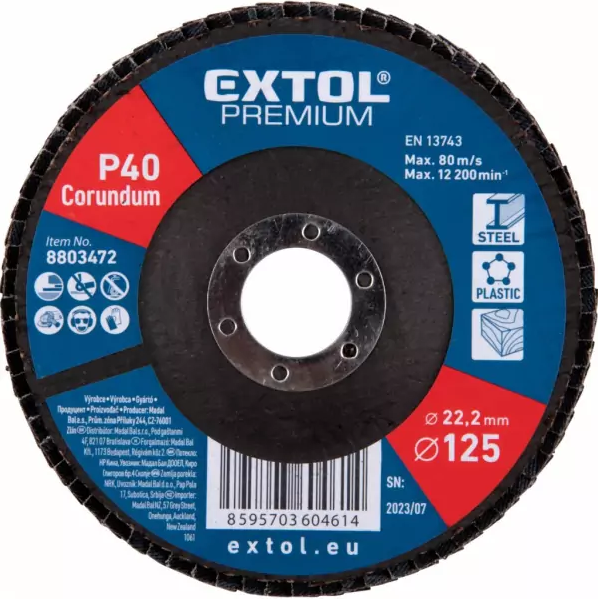 Extol Lamellás csiszoló acél,alu,műa.és fa- 125x22mm P40 - 8803472 termék fő termékképe