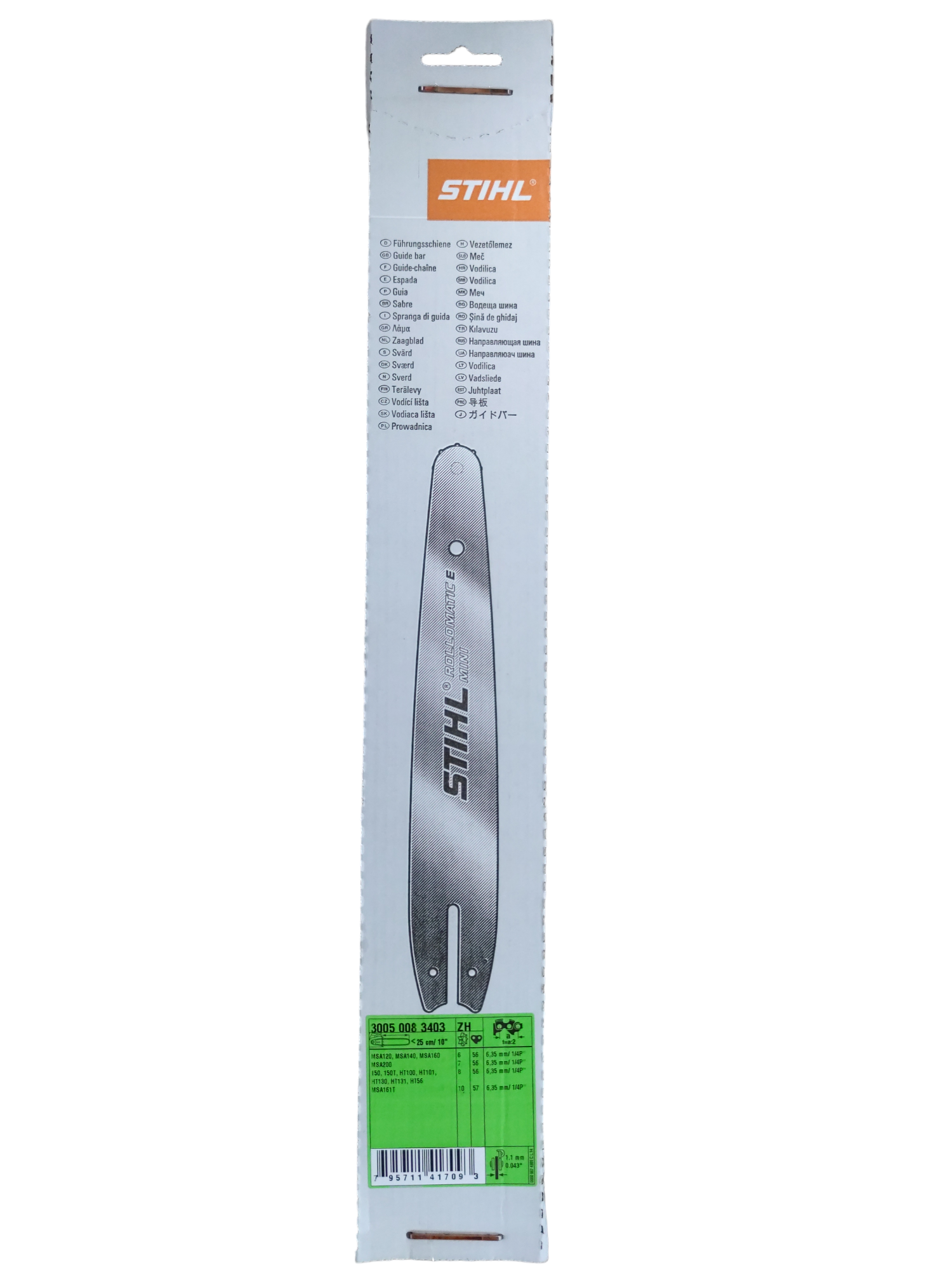 Stihl vezetőlemez R25cm/10" 1,1mm/0.43" 1/4"  30050083403 termék fő termékképe