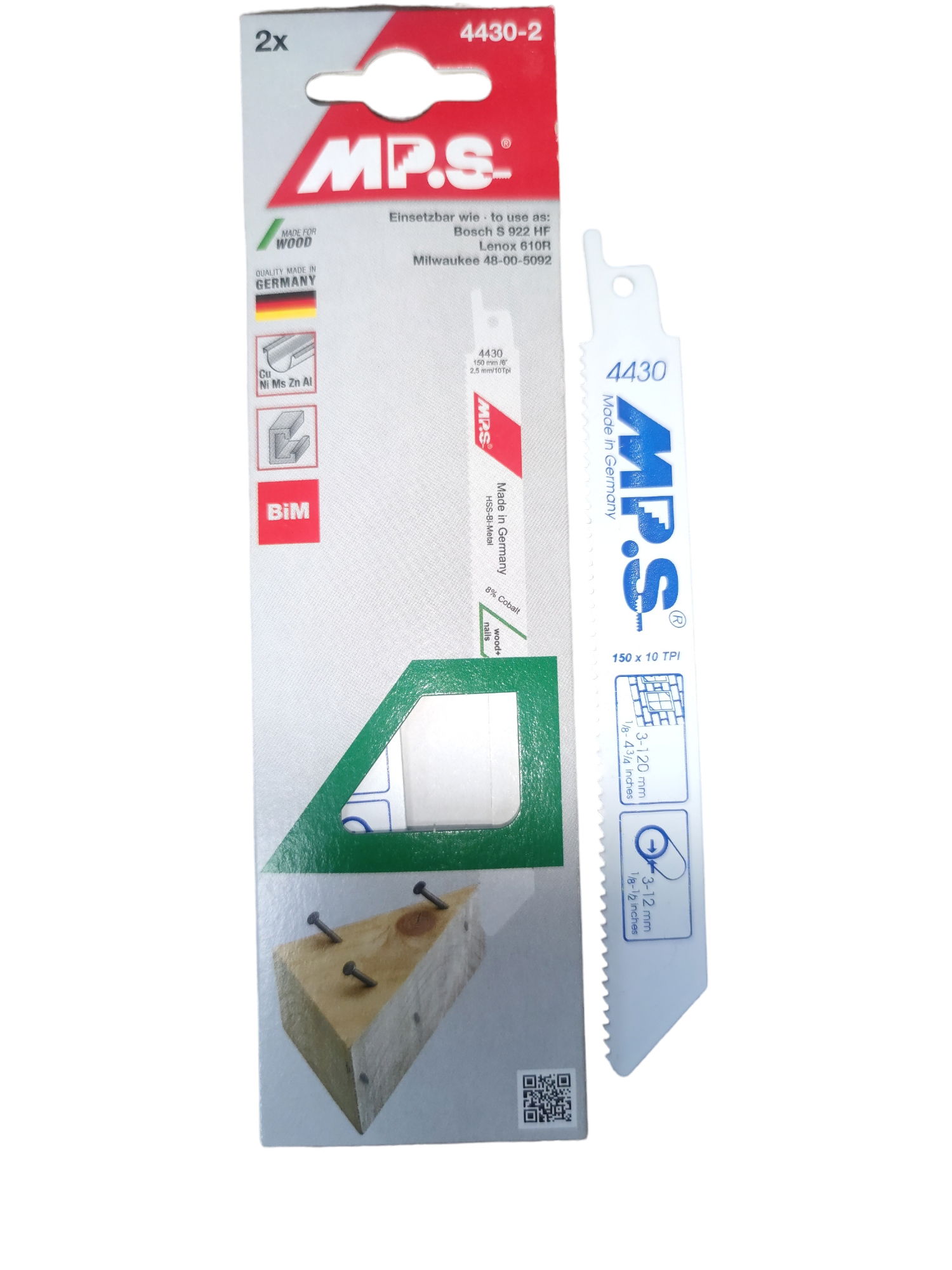 MPS orrfűrészlap Cu,Al/fémhez 150/130mm 2db/csomag. 1304855 termék fő termékképe