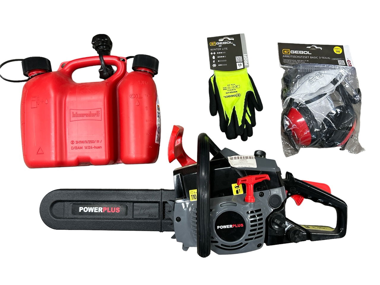 PowerPlus POWEG2010 láncfűrész+fülvédő+szemüveg+kesztyű+5L kanna termék fő termékképe