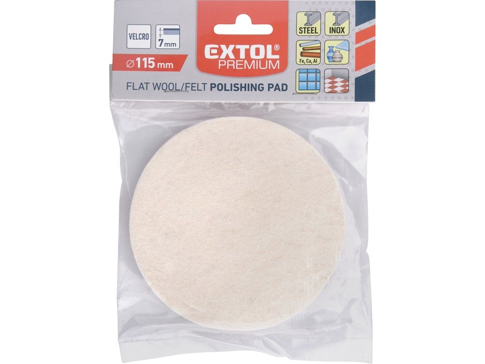 Extol Premium Polírkorong, gyapjú/filc keverék, fehér; 115 mm, 7 mm vastag, tépőzáras termék fő termékképe