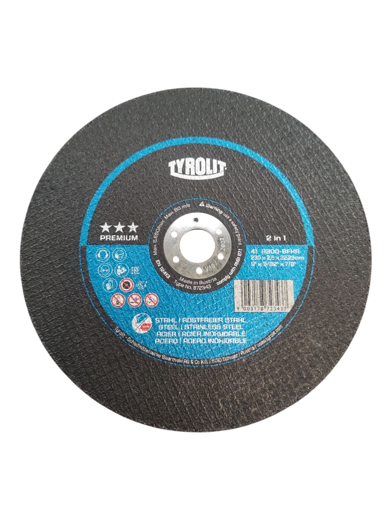 Tyrolit Vágótárcsa prémium acél INOX 230x2,5mm 22,23mm 1032143 termék fő termékképe